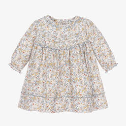 Sarah Louise-Girls Ivory & Blue Floral Cotton Dress | Childrensalon Outlet