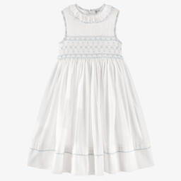 Sarah Louise-Girls Ivory & Blue Hand-Embroidered Sleeveless Dress | Childrensalon Outlet