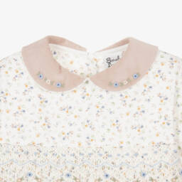 Sarah Louise-Girls Ivory Floral Smocked Cotton Dress | Childrensalon Outlet