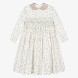 Sarah Louise-Girls Ivory Floral Smocked Cotton Dress | Childrensalon Outlet