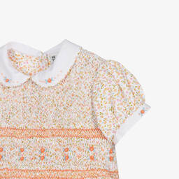 Sarah Louise-Girls Ivory Floral Smocked Cotton Dress | Childrensalon Outlet