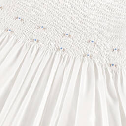 Sarah Louise-Girls Ivory Hand-Smocked Dress with Blue Floral Embroidery | Childrensalon Outlet