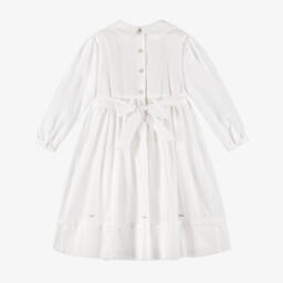 Sarah Louise-Girls Ivory Hand-Smocked Dress with Blue Floral Embroidery | Childrensalon Outlet