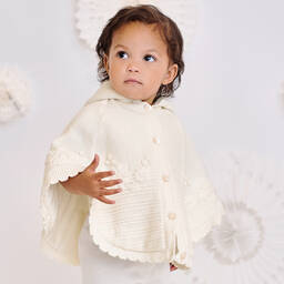 Sarah Louise-Girls Ivory Knitted Hooded Cape | Childrensalon Outlet