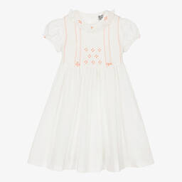 Sarah Louise-Кремово-розовое платье из хлопка со сборками ручной работы | Childrensalon Outlet