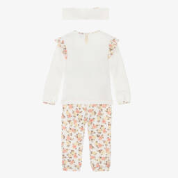 Sarah Louise-Girls Ivory & Pink Cotton Trouser Set | Childrensalon Outlet