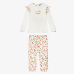 Sarah Louise-Girls Ivory & Pink Cotton Trouser Set | Childrensalon Outlet