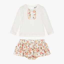 سارا لويز-Girls Ivory & Pink Floral Jersey Skort Set | Childrensalon Outlet