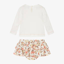 سارا لويز-Girls Ivory & Pink Floral Jersey Skort Set | Childrensalon Outlet