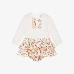 سارا لويز-Girls Ivory & Pink Floral Jersey Skort Set | Childrensalon Outlet