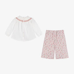 Sarah Louise-Girls Ivory & Pink Floral Trouser Set | Childrensalon Outlet