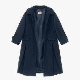 Sarah Louise-Girls Navy Blue Hooded Felted Coat | Childrensalon Outlet