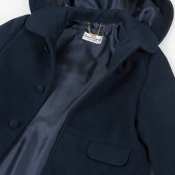 Sarah Louise-Girls Navy Blue Hooded Felted Coat | Childrensalon Outlet