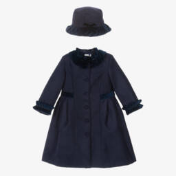 Sarah Louise-Girls Navy Felt Coat and Hat | Childrensalon Outlet