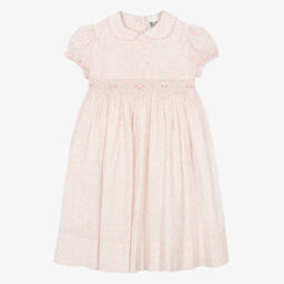 Sarah Louise-Girls Pink Floral Hand-Smocked Cotton Dress | Childrensalon Outlet