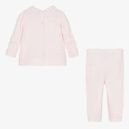 Sarah Louise-Girls Pink Floral Knitted Trouser Set | Childrensalon Outlet