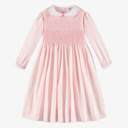 سارا لويز-Girls Pink Hand-Smocked Long Sleeve Dress  | Childrensalon Outlet