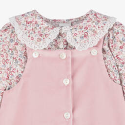 Sarah Louise-Girls Pink Velvet Pinafore Set | Childrensalon Outlet