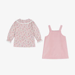 Sarah Louise-Girls Pink Velvet Pinafore Set | Childrensalon Outlet