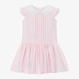 سارا لويز-Girls Pink & White Cotton Gingham Dress | Childrensalon Outlet