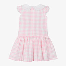 سارا لويز-Girls Pink & White Cotton Gingham Dress | Childrensalon Outlet