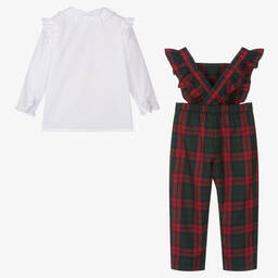 Sarah Louise-Girls Red & Green Tartan Dungaree Set | Childrensalon Outlet