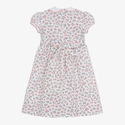 Sarah Louise-فستان مطرز سموكينغ مزيج قطن لون أحمر وأبيض | Childrensalon Outlet