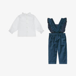 Sarah Louise-Girls Teal Blue Velvet Dungaree Set | Childrensalon Outlet