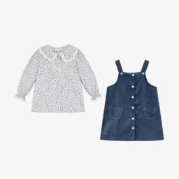 سارا لويز-طقم فستان مخمل لون أزرق | Childrensalon Outlet