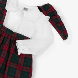 Sarah Louise-Girls White Blouse & Red Tartan Skirt Set | Childrensalon Outlet