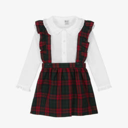 Sarah Louise-Girls White Blouse & Red Tartan Skirt Set | Childrensalon Outlet