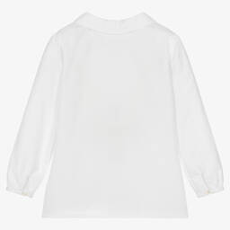 Sarah Louise-Girls White & Blue Cotton Blouse  | Childrensalon Outlet