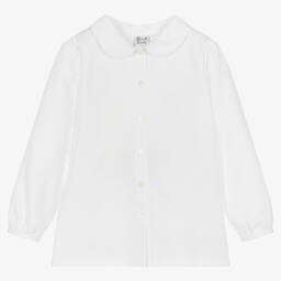 Sarah Louise-Girls White & Blue Cotton Blouse  | Childrensalon Outlet