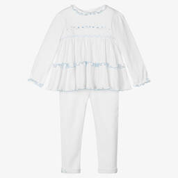 Sarah Louise-Girls White Cotton Legging Set | Childrensalon Outlet