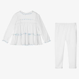 Sarah Louise-Girls White Cotton Legging Set | Childrensalon Outlet