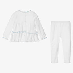 Sarah Louise-Girls White Cotton Legging Set | Childrensalon Outlet
