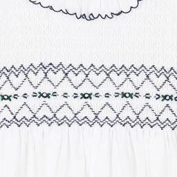 Sarah Louise-Girls White & Navy Blue Smocked Dress | Childrensalon Outlet