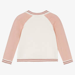 Sarah Louise-Girls White & Pink Cotton Cardigan  | Childrensalon Outlet