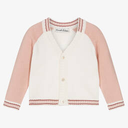 Sarah Louise-Girls White & Pink Cotton Cardigan  | Childrensalon Outlet