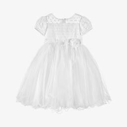 Sarah Louise-Girls White Satin & Embroidered Tulle Dress | Childrensalon Outlet