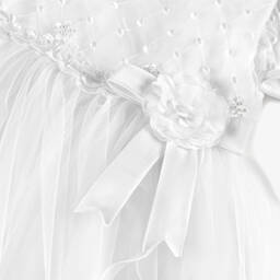 Sarah Louise-Girls White Satin & Embroidered Tulle Dress | Childrensalon Outlet