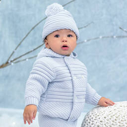 Sarah Louise-Pale Blue Knitted Pram Coat  | Childrensalon Outlet