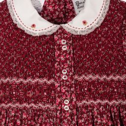 Sarah Louise-فستان مطرز سموكينغ مزيج فيسكوز تويل لون أحمر بطبعة ورود | Childrensalon Outlet