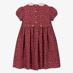 Sarah Louise-فستان مطرز سموكينغ مزيج فيسكوز تويل لون أحمر بطبعة ورود | Childrensalon Outlet