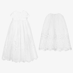 Sarah Louise-طقم ثوب مراسم شيفون لون أبيض للمولودات | Childrensalon Outlet