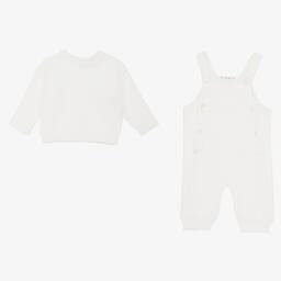 سارا لويز-طقم دانغريز قطن محبوك لون أبيض للمواليد | Childrensalon Outlet