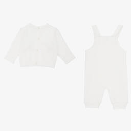 سارا لويز-طقم دانغريز قطن محبوك لون أبيض للمواليد | Childrensalon Outlet