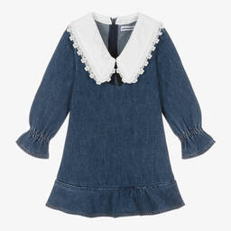 Self-Portrait-Girls Blue Denim & Lace Collar Dress | Childrensalon Outlet