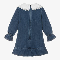 Self-Portrait-Girls Blue Denim & Lace Collar Dress | Childrensalon Outlet