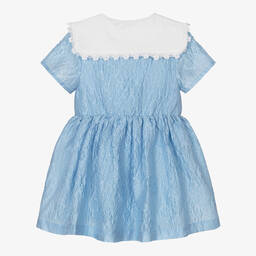 Self-Portrait-Girls Blue Floral-Jacquard Bow Dress | Childrensalon Outlet